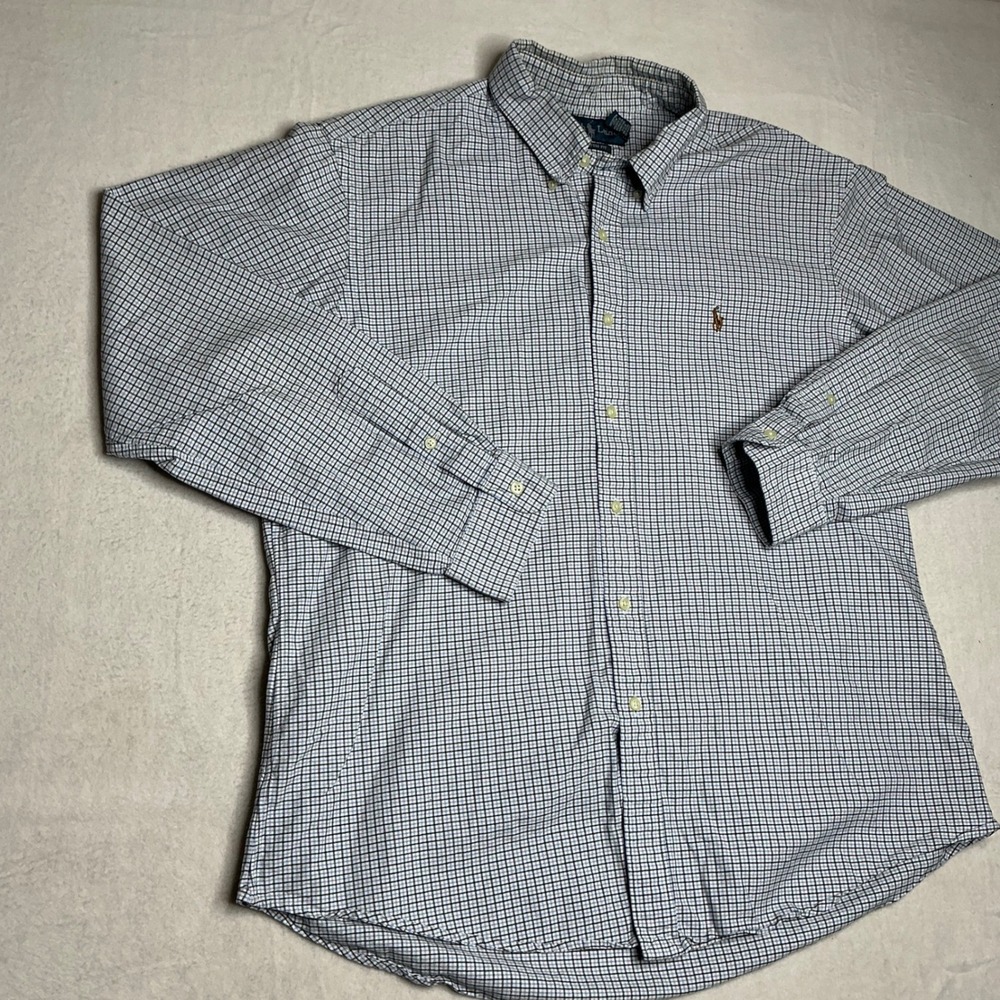 Ralph Lauren Custom Fit Long Sleeve Gingham Check Shirt Mens XL Blue White
